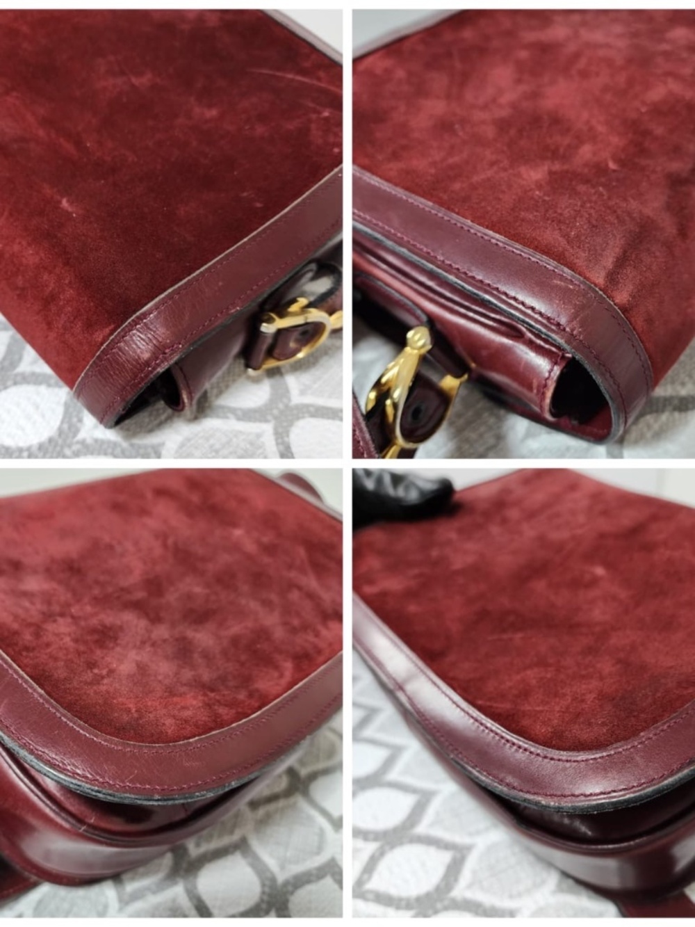 Authentic CELINE VINTAGE SULKY SUEDE CARRIAGE SHOULDER BAG BURGUNDY - Picture 5 of 15